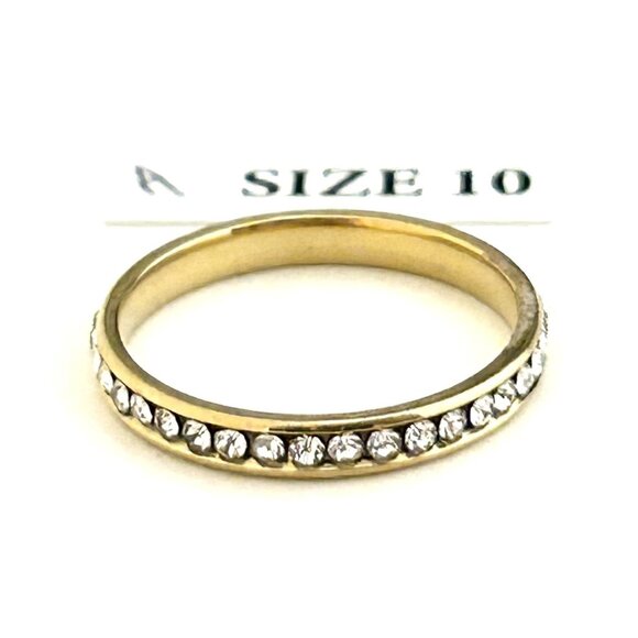 Gold Tone Ring with clear rhinestones, Size 10 Unisex - Picture 2 of 3